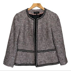 Talbots Women Tweed  Blazer Jacket Sz 6 Black Pink Hook Front Long Sleeves Lined